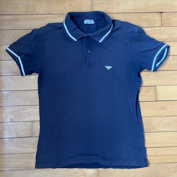 Dior Other - Dior Homme Mens Navy Blue Bee Embroidered Pique Polo Shirt Size 46 Small